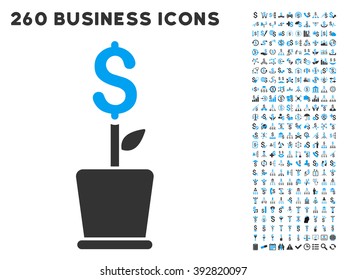Business Project Plant icon within 260 vector business pictogram set. Style is bicolor flat symbols, light blue and gray colors, white background.