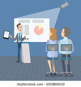 Business project presentation. Man standing and talking.