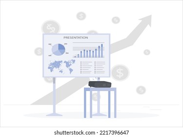 Business Project or IT Product Presentation, Company Shareholder Report or Science Conference Cartoon Vector Concept. Explaining Infographics