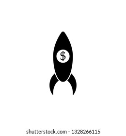 Business project, rocket launch, icon. Coin with dollar sign simple icon on white background. Vector illustration. - Vector