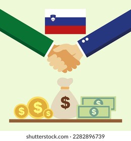 Business project for Slovenia. Cash transactions. handshake between partners. vector illustration