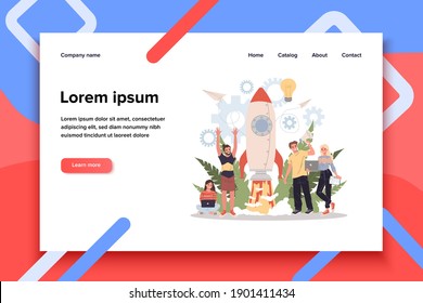 Business project start flat vector illustration. Idea realization through teamwork, planning, and strategy concept. Startup launch and company development process.