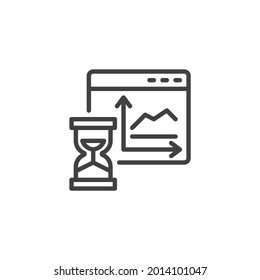 Business project startup line icon. linear style sign for mobile concept and web design. Website with graph and hourglass outline vector icon. Symbol, logo illustration. Vector graphics