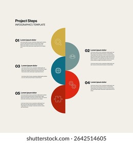 Business Project Steps Infographic Template with Half Circles. Editable eps10 vector.