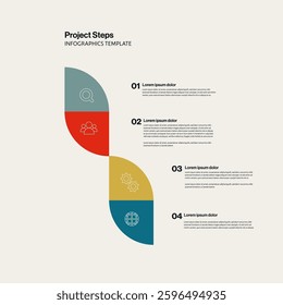 Business project steps infographics template with colorful geometric shapes. Layout for presentation and reports.