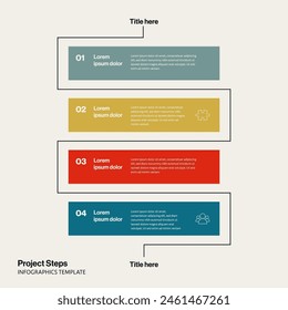 Business project steps infographics vector template. Colorful elements for presentation. Minimal design eps10 illustration