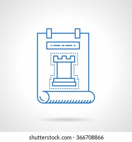 Business project or strategy presentation. Rook chess figure. Blue flat line style vector icon. Design element for website, mobile app, business. 