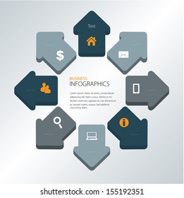 Business project template with arrows and contact icons.