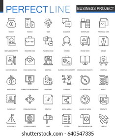 Business project thin line web icons set. Strategy management Outline stroke icons design.