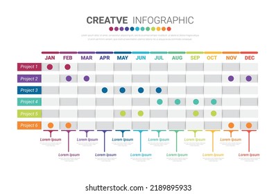 Business project time plan template with 12 months, 1 year. Planner design and Presentation business project.Easy to use for your website or presentation.