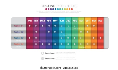 Business project time plan template with All mont, 12 months, Modern colorful chart, graph easy to use for your website or presentation.