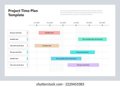 Business project time plan template with six project tasks in time intervals.