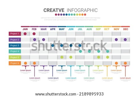 Business project time plan template with 12 months, 1 year. Planner design and Presentation business project.Easy to use for your website or presentation.