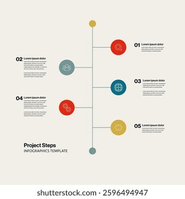 Business project timeline infographics vector template. Presentation and planning layout. Strategy and steps visualization.