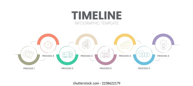 Business project timelines diagrams layout template for slide presentation. Customer journey maps infographic. Creative company timeline processes with 8 options icons. Modern simple workflow vector.