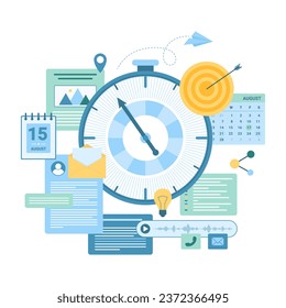 Business projects organization and time management vector illustration. Cartoon isolated timer and work progress presentation, infographic planner and calendar to organize and control work speed