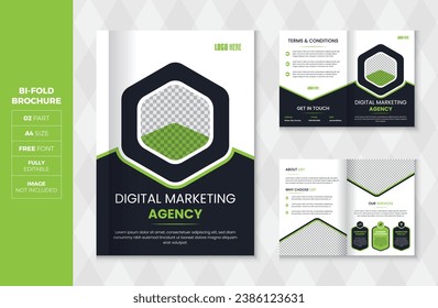 Business promotion Bi-fold brochure template, 
4 page 2 folded business profile, 
Creative shape business, 
business promotion brochure template