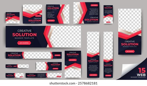 Business promotion and corporation Web banner template set with place for photos. vector