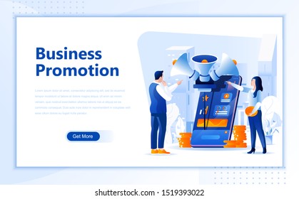 Business promotion flat web page design template of homepage or header images decorated people for website and mobile website development. Flat landing page template. Vector illustration.