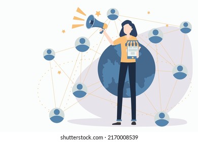 Business promotion on the Internet for a web page, advertising, Promotion and marketing. Influencer marketing. Communication business or digital customer research process strategy illustration.
