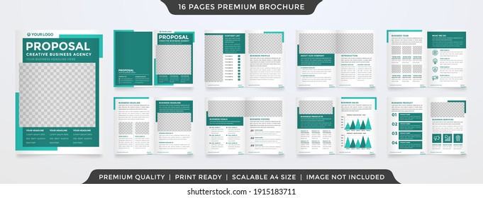 diseño de plantilla de propuesta de negocio con un diseño de folletos 4 y uso de estilo minimalista para la presentación de la empresa y el informe anual