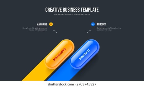 Plantilla de marco de infografía de dos elementos. Ilustración vectorial de diseño de diapositivas de previsión de marketing. Cartera digital 2 Diagrama de opciones Diseño de presentación.