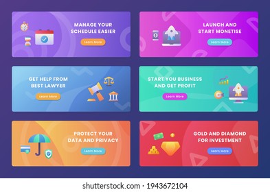 business protect set collection package for web website home homepage landing template banner with gradient color flat style