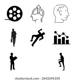 Business And Psychological Concepts Illustrated With Black And White Vector Icons Set