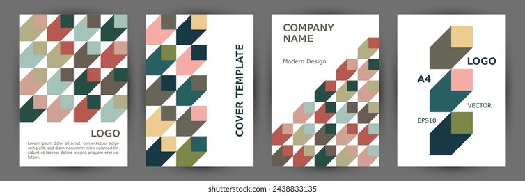 Business publication cover page mokup collection vector design. Minimalist style premium journal mockup collection vector. Tile geometric elements pattern vertical cover design