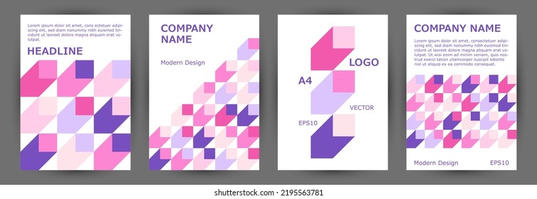 Business Publication Cover Template Collection Vector Design. Memphis Style Trendy Journal Template Collection Eps10. Mosaic Geometric Elements Composition A4 Card Design