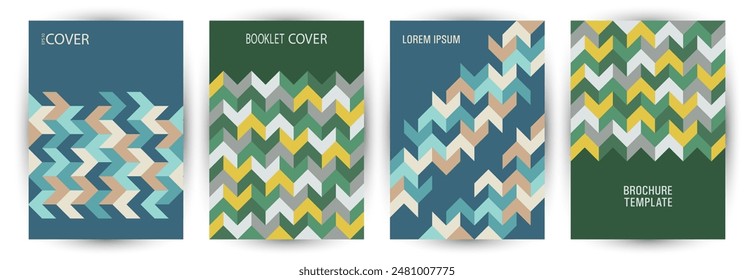 Business publication front page layout set A4 design. Memphis style modern voucher mockup set Eps10. Mosaic geometric elements structure vertical cover design