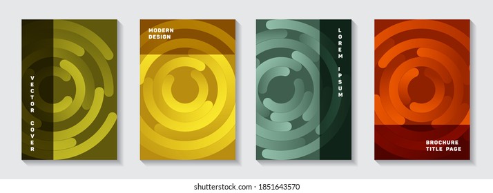 Business publication title pages set. Digital banner gradient circles twist vector backdrops. Aim goal achievement circles concept. Graphic portfolio front pages layouts.