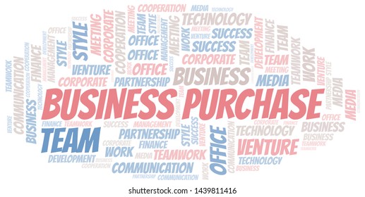 Business Purchase word cloud. Collage made with text only.