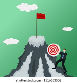 Business push big target to top mountain with effort , success concept