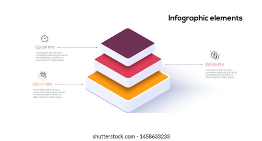 Business Pyramid Chart Infographics With 3 Steps. Pyramidal Stages Graph Elements. Company Hiararchy Levels Presentation Template. Vector Info Graphic Design.