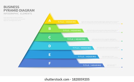 Business pyramid infographic diagram, abstract six step pyramid infographic design template