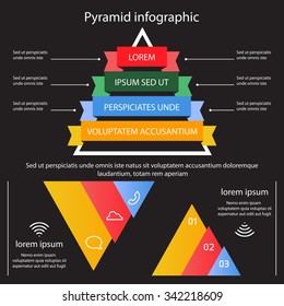 Business pyramid infographic template design on black background vector