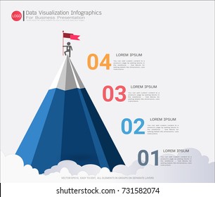 Business pyramid infographic template with four steps or options, Communicates data through charts, graphs, Make facts and statistics more interesting, and easier to understand.