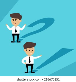 Business question and answer concept with businessmen characters vector illustration