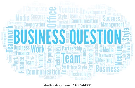 Business Question word cloud. Collage made with text only.