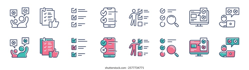 business questionnaire survey icon line set multiple option checklist opinion task feedback review test signs vector illustration