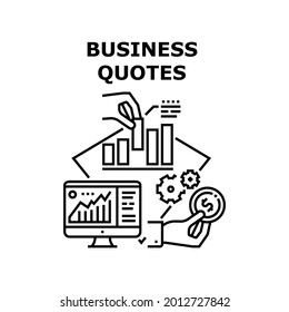 Business Quotes Vector Icon Concept. Business Quotes For Investment And Money Expense, Researching Budget And Loan On Computer Screen In Office. Finance Management Black Illustration