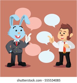 business rabbit and business monkey chatting