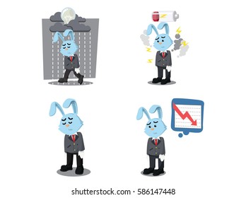 business rabbit tired cartoon set