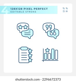 Business rating analysing pixel perfect RGB color icons set. Studying users reaction. Service improvement. Isolated vector illustrations. Simple filled line drawings collection. Editable stroke