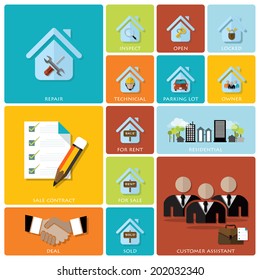 Business And Real Estate Flat Icon Set Design Template