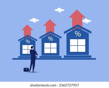 El negocio en el sector inmobiliario o el aumento de precios de la vivienda ilustra el vector conceptual.