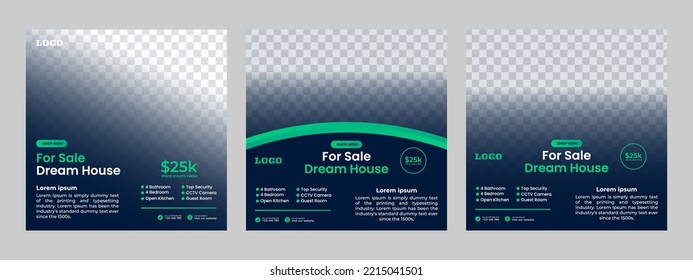 Business real estate social media post square banner template. Furniture social media post templates. Suitable for web banners, advertising, house sale social media posts, web ads, and internet ads.