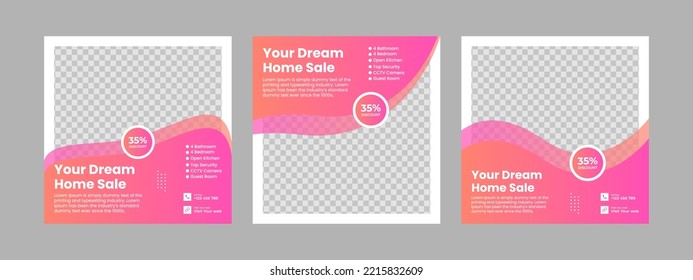 Business real estate social media post square banner template. Furniture social media post templates. Suitable for web banners, advertising, house sale social media posts, web ads, and internet ads