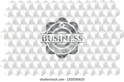 Business realistic grey emblem with geometric cube white background